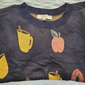 LOFT Navy Sweater with Fall Motifs